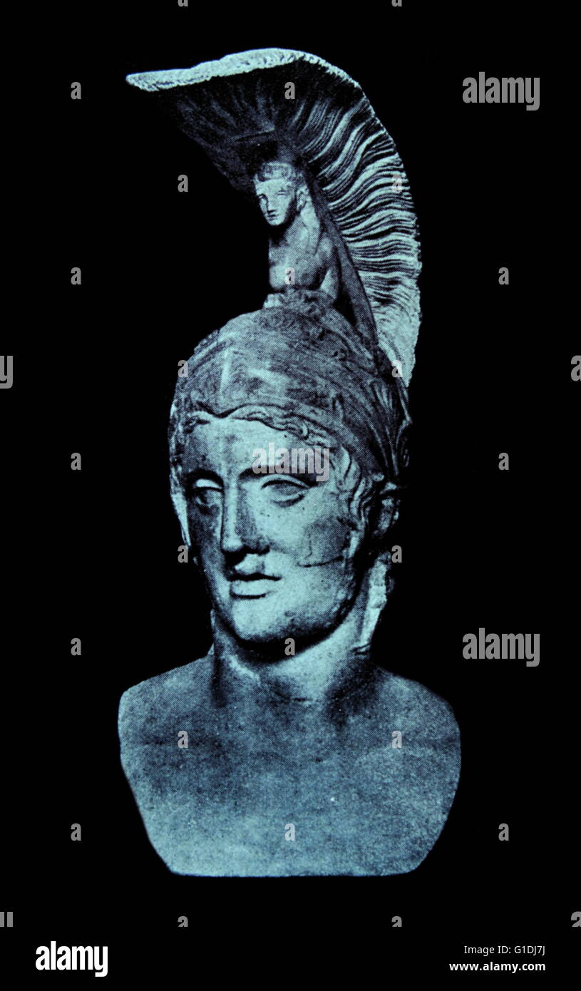 Römischer Gott des Krieges Mars (Ares), Leiter der römischen Statue 3.-4. Jh. n. Chr.; München Stockfoto