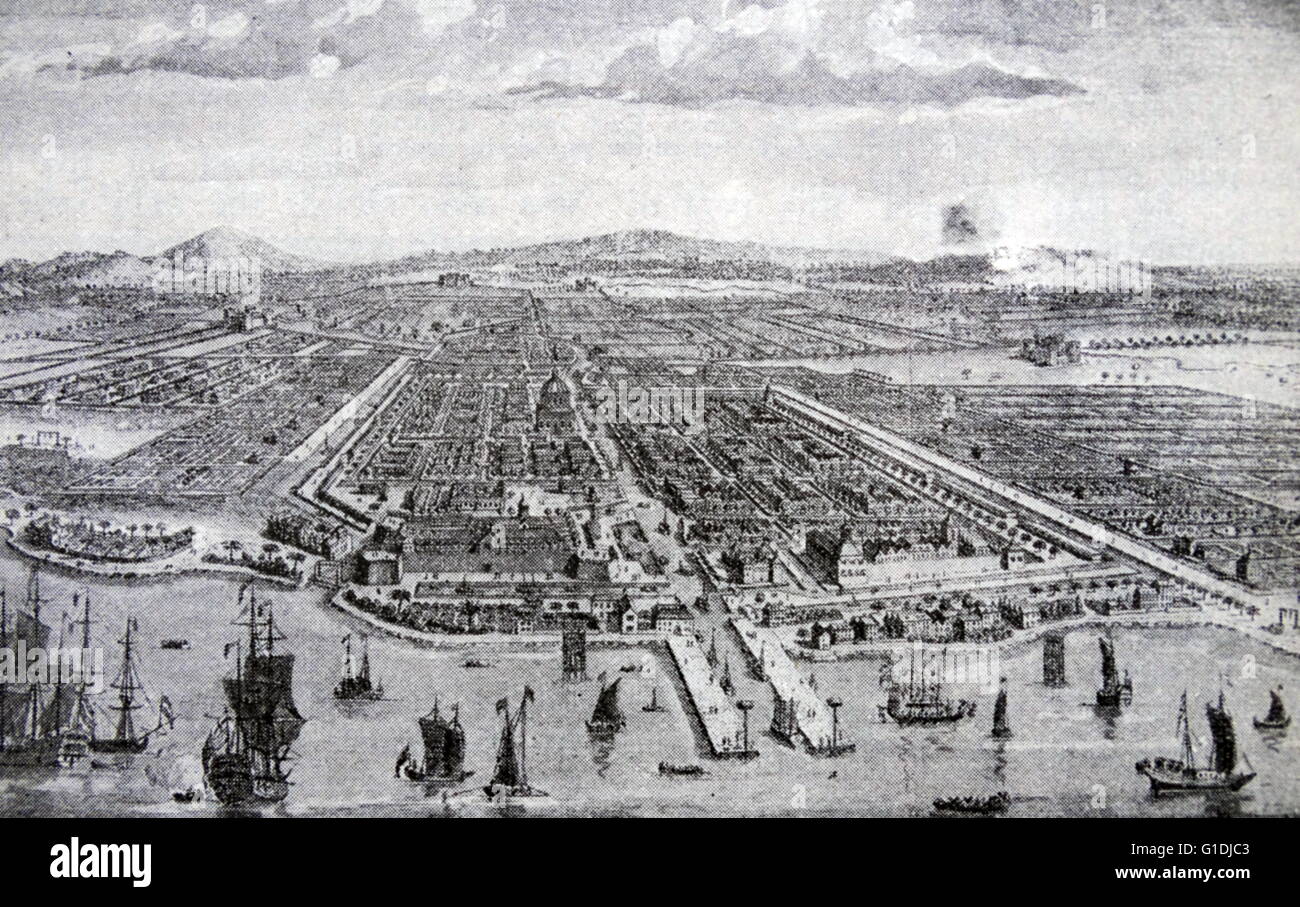 Stadt von Batavia. Hauptsitz der niederländischen Ostindien-Kompanie in Südostasien (Indonesien), 1619 Stockfoto
