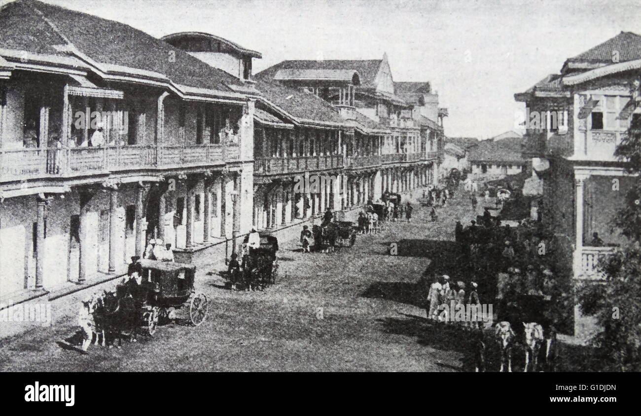 Die Hauptstraße in Patna, Ost-Indien. Zeigen Pferdekutschen in den frühen 1900er Jahren, unter dem britischen Raj. Stockfoto