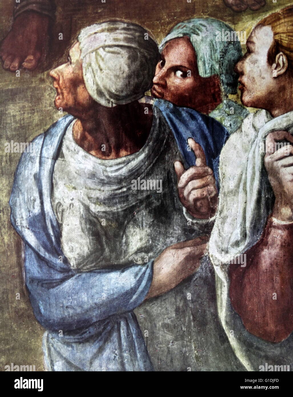 Die Kreuzigung von St. Peter von der italienischen Renaissance Meister Michelangelo Buonarroti (c. 1546 – 1550). Es befindet sich in der Cappella Paolina, Vatikan-Palast, im Vatikan, Rom. Es ist das letzte Fresko von Michelangelo ausgeführt. Stockfoto