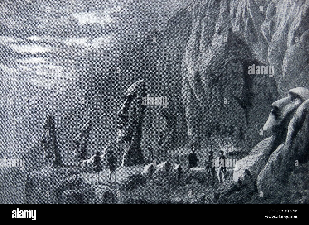 Berühmten Steinköpfe am Ronororaka auf der Osterinsel Stockfoto