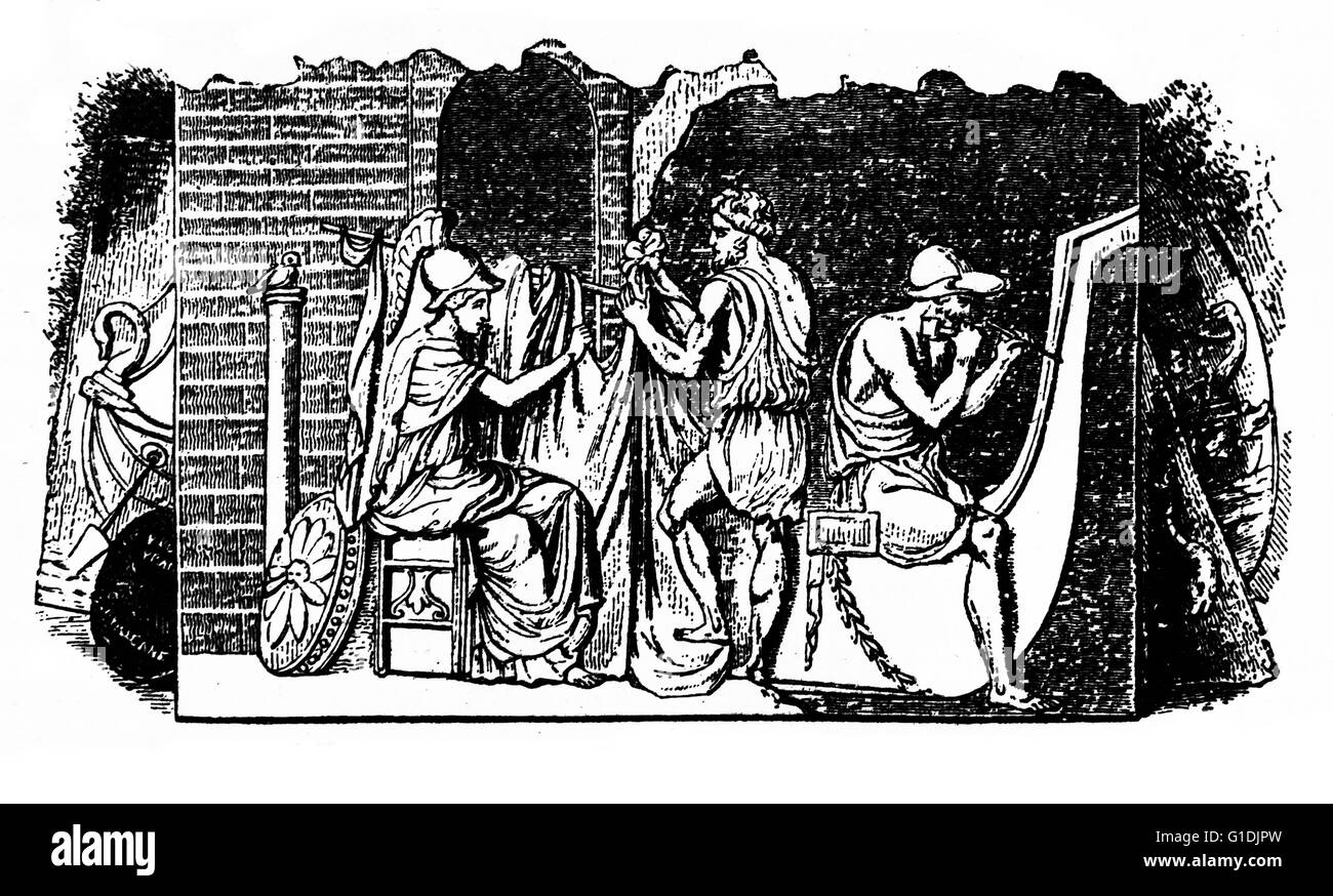 Abbildung zeigt Argus (Sohn des Arestor) bauen die Argos. In der griechischen Mythologie war er der Bauherr und Namensgeber des Schiffes Argo und folglich einer der Argonauten Stockfoto