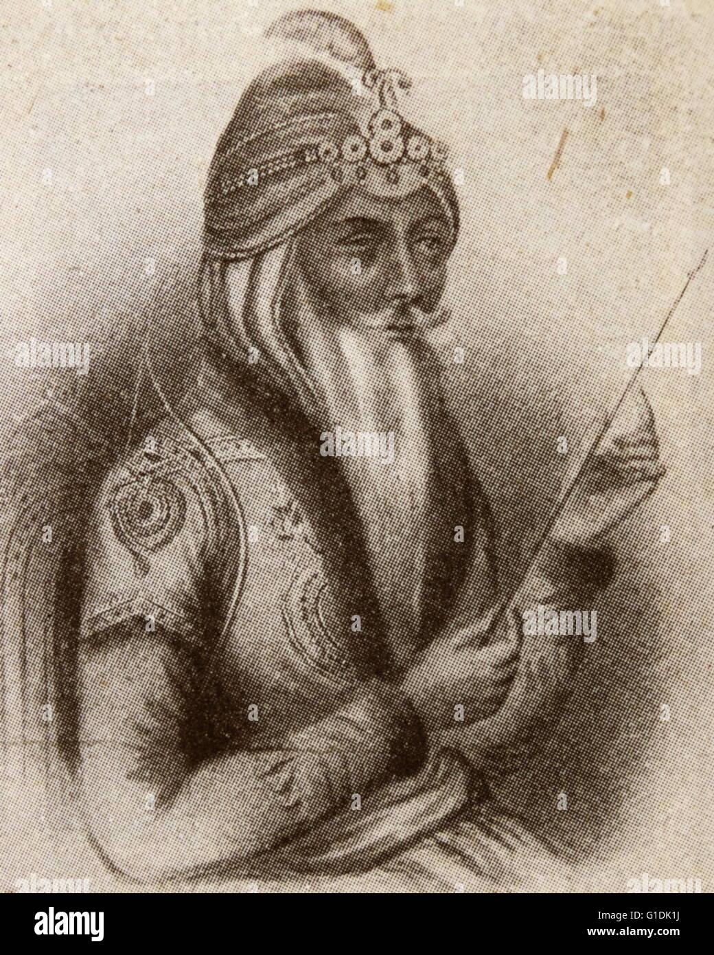 Porträt von Maharaja Ranjit Singh (1780-1839) Gründer von Sikh Reich, die in den indischen Subkontinent in der ersten Hälfte des 19. Jahrhunderts an die Macht kam. Vom 19. Jahrhundert Stockfoto