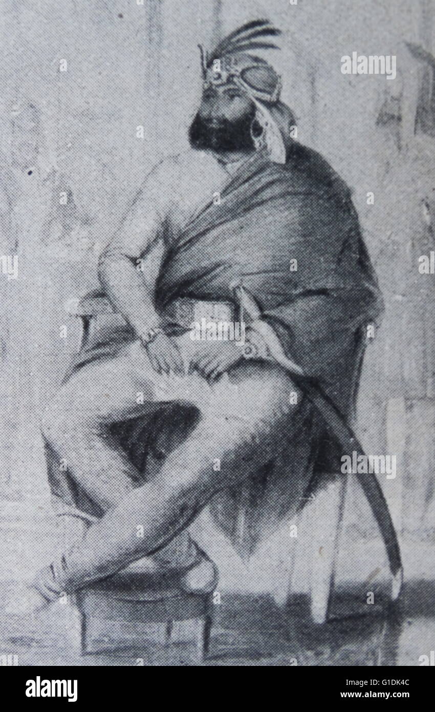 Porträt von Maharaja Sher Singh (1807-1843) ein Sikh Herrscher des souveränen Staates Punjab und Sikh Reich. Vom 19. Jahrhundert Stockfoto