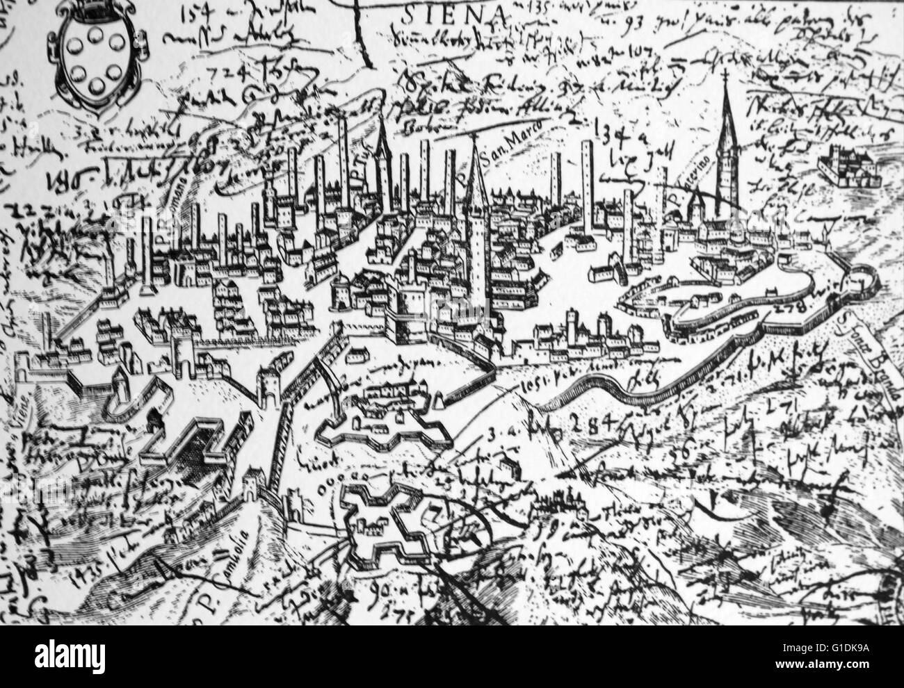 Illustrierte Karte von Siena Medici. Stockfoto