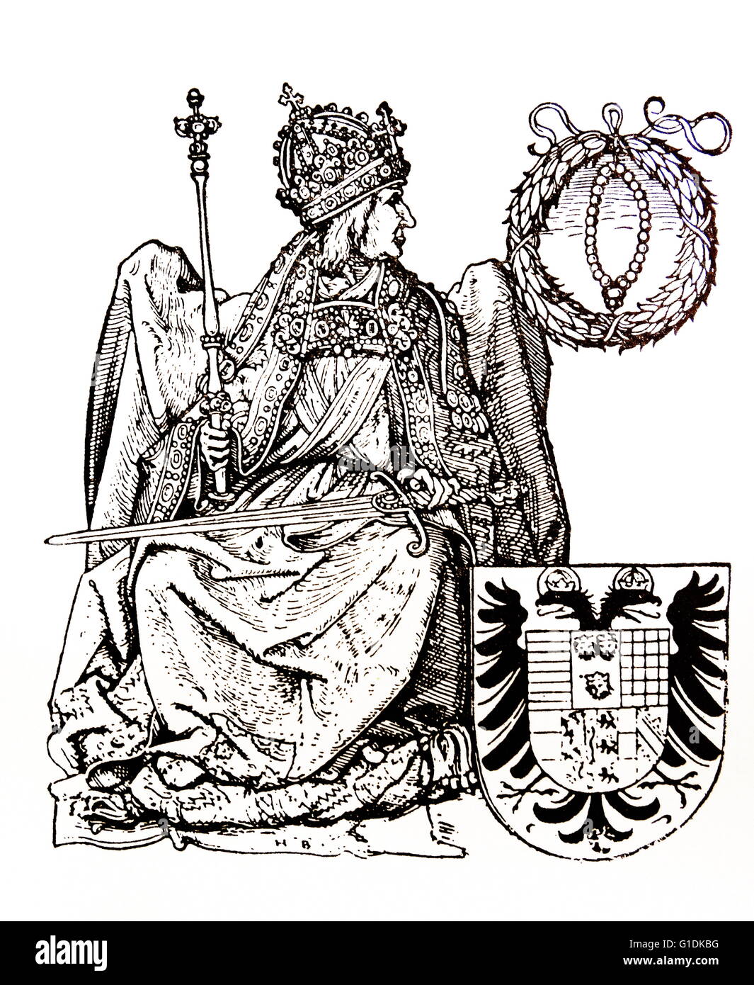 Holzschnitt von Frederick II, Heiliger römischer Kaiser von Hans Burgkmair der ältere (1473-1531) ein deutscher Maler und Holzschnitt Grafiker Stockfoto