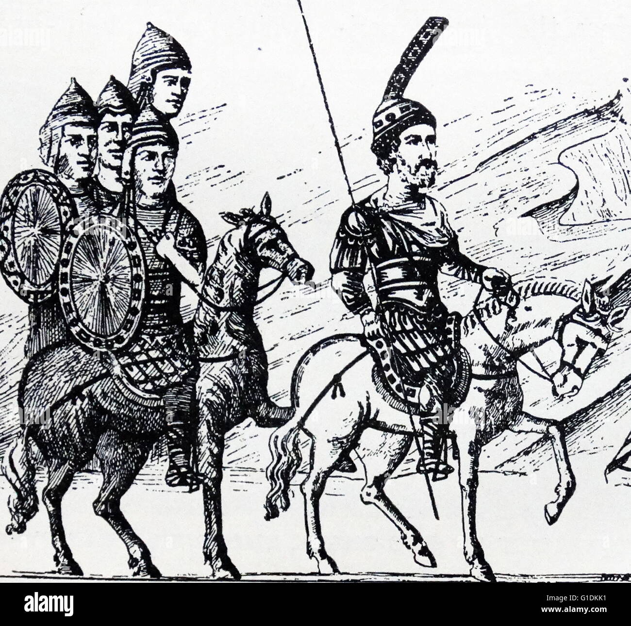 Byzantinische Soldaten des 9. Jahrhunderts Stockfoto