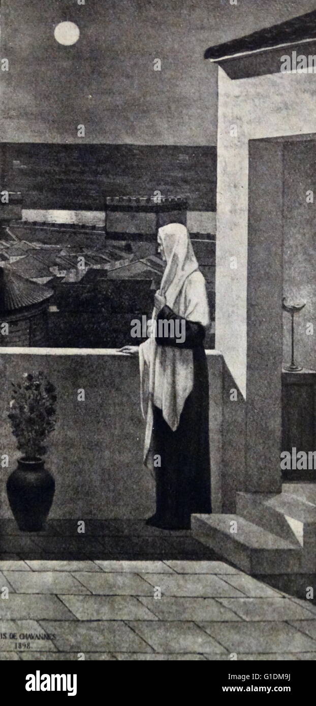 Auflage von "Saint Genevieve wacht über Paris' von Puvis de Chavannes (1824-1898), französischer Maler, der Mitbegründer und Präsident der Société Nationale des Beaux-Arts wurde. Vom 19. Jahrhundert Stockfoto