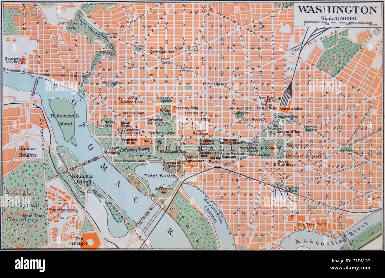 Karte von Washington D.C. während des 20. Jahrhunderts Stockfoto