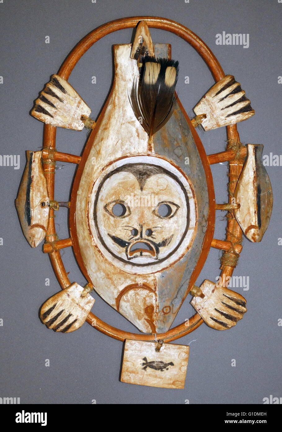 Masken aus der Arktis verwendet, um die innere Wahrheit des Trägers, von Schamanen genutzt. Vom 19. Jahrhundert Stockfoto