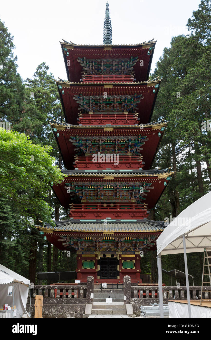 Fünfstöckige Pagode am Geschichtliches, Nikkō, Tochigi Präfektur, Japan Stockfoto
