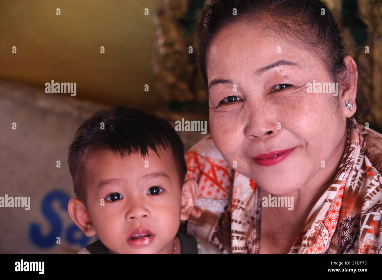 Mutter und Sohn. Porträt.  Vientiane. Laos. Stockfoto