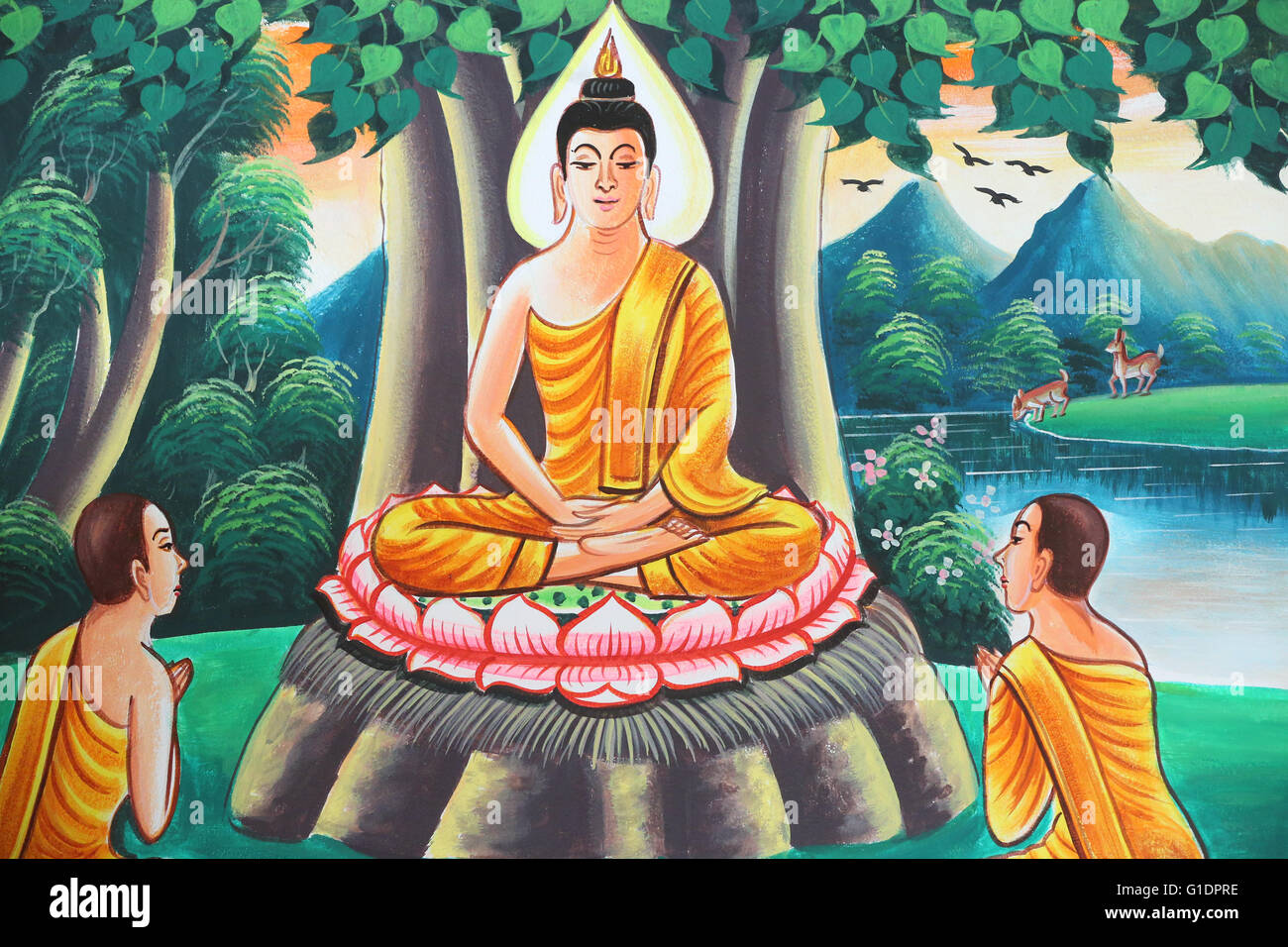 Gemälde, die Lebensgeschichte des Shakyamuni Buddha. Kasi. Laos. Stockfoto