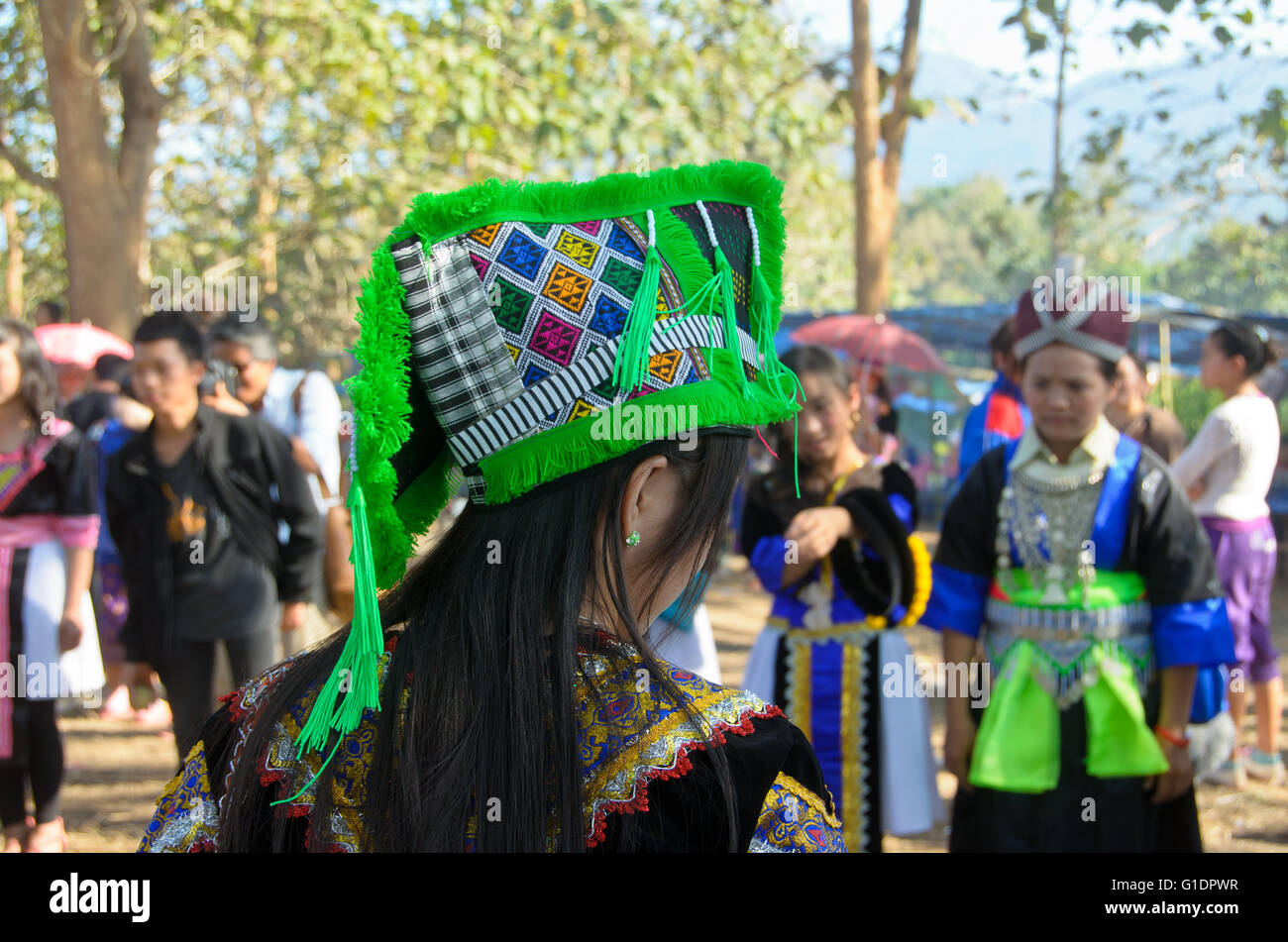 Eines der traditionellen Hmong grünen Hut. Stockfoto