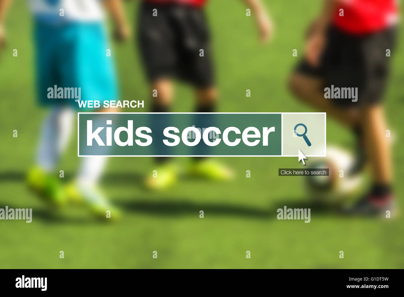 Kinder-Fußball-Web-Suche bar Glossarbegriff Internet Stockfoto
