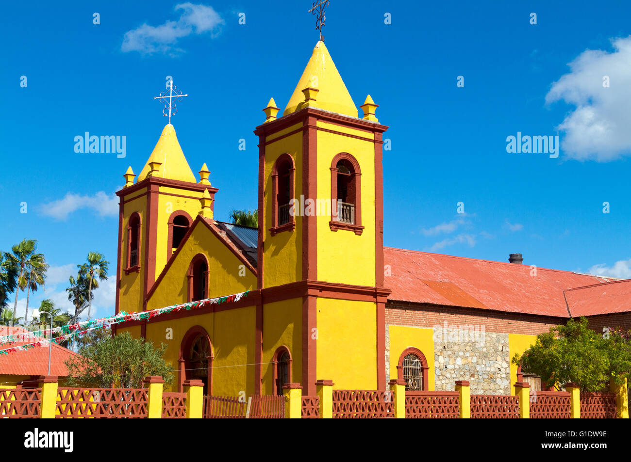 Parroquia de Nuestra Senora de Guadalupe, Parish of Our Lady of Guadalupe in El Triunfo, Baja Sur, Mexiko Stockfoto