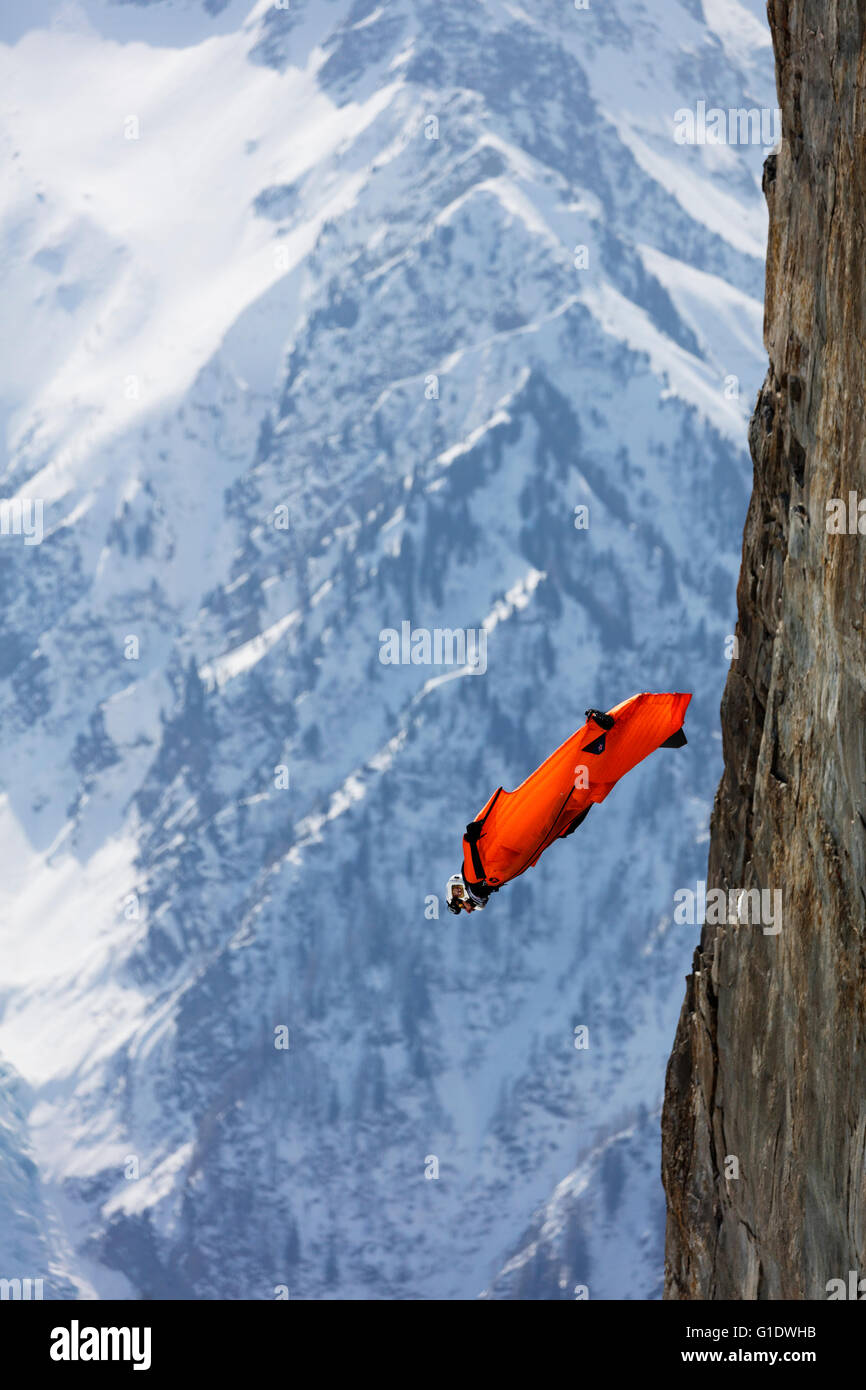 Europa, Frankreich, Haute Savoie, Rhône-Alpen, Chamonix, Base-jumper Stockfoto