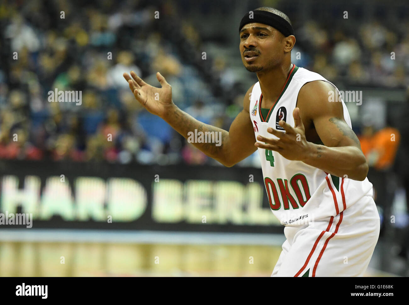 Berlin, Deutschland. 13. Mai 2016. Dontaye Draper von Lokomotiv Kuban Krasnodar in Aktion während der Euroleague Final Four erste Semi final Basketball-match zwischen ZSKA Moskau und Lokomotiv Kuban Krasnodar im Mercedes-Benz-Arena in Berlin, Deutschland, 13. Mai 2016. Foto: Sören Stache/Dpa/Alamy Live News Stockfoto