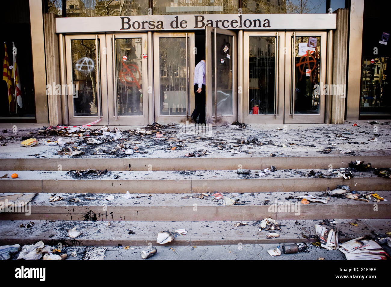 Barcelona, Katalonien, Spanien. 29. März 2012. Image Datei - Borsa de Barcelona (Börse) ist während des Generalstreiks in Spanien gegen die Sparmaßnahmen der Regierung gesehen. © Jordi Boixareu/ZUMA Draht/Alamy Live-Nachrichten Stockfoto