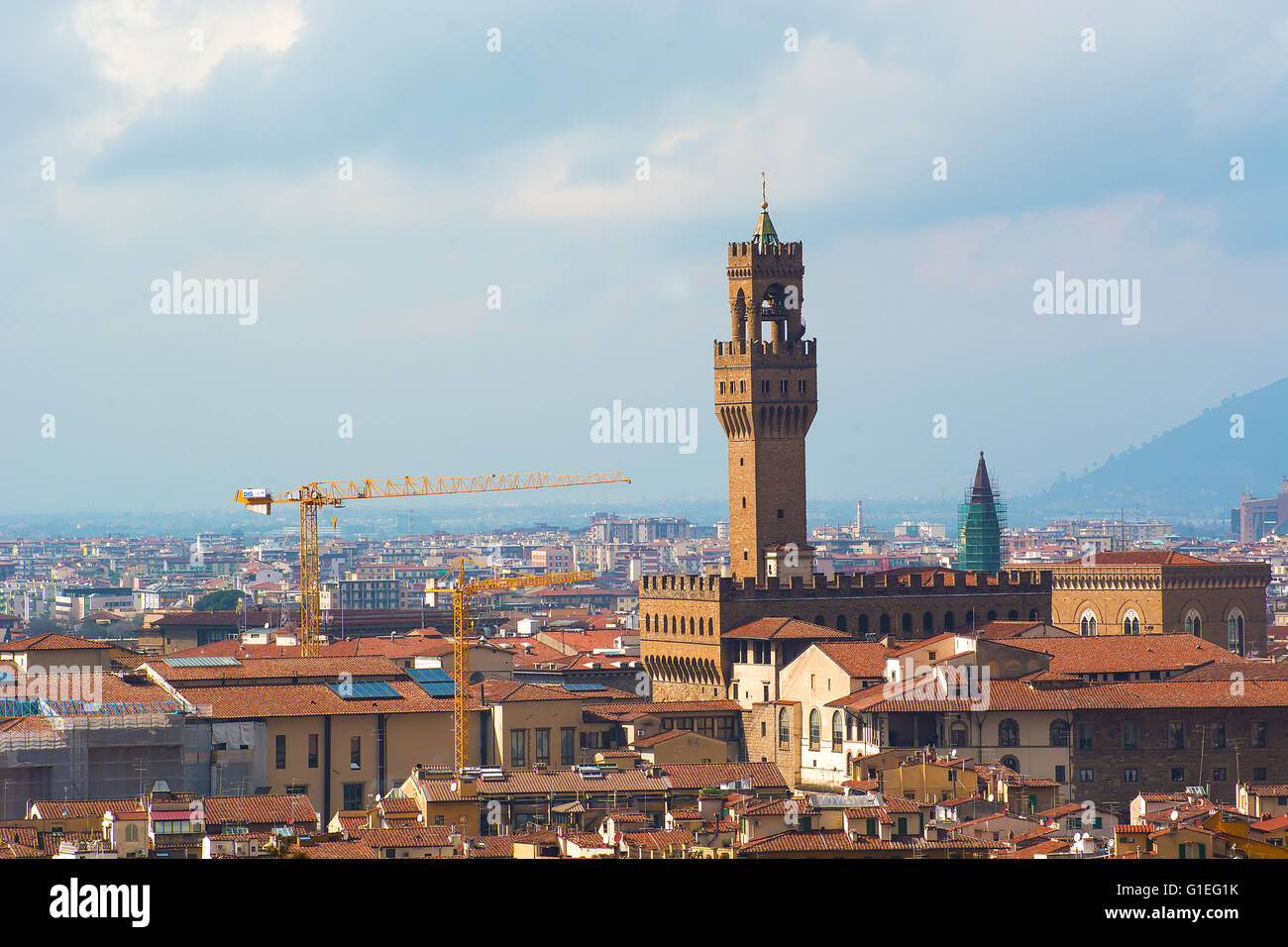 Palazzo Vecchio Turm (oder Tower von Arnolfo) in Florenz Stockfoto