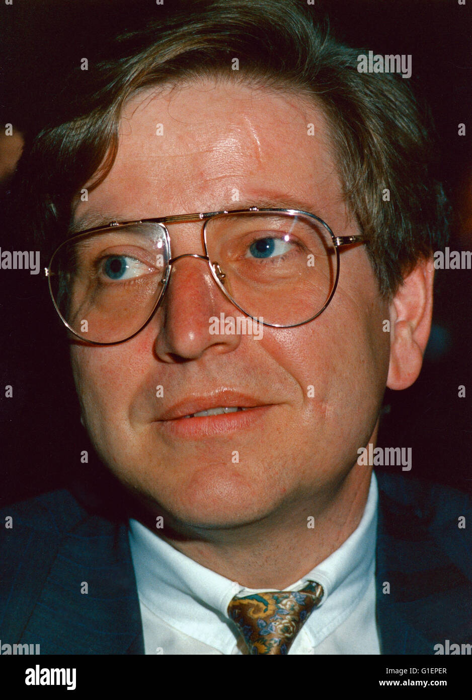 Der Deutsche CSU-Politiker Thomas Goppel Beim Deutschen Videokongress 1989, 1980er Jahre. Deutscher Politiker Thomas Goppel (CSU); Deutschland der 1980er Jahre. Stockfoto