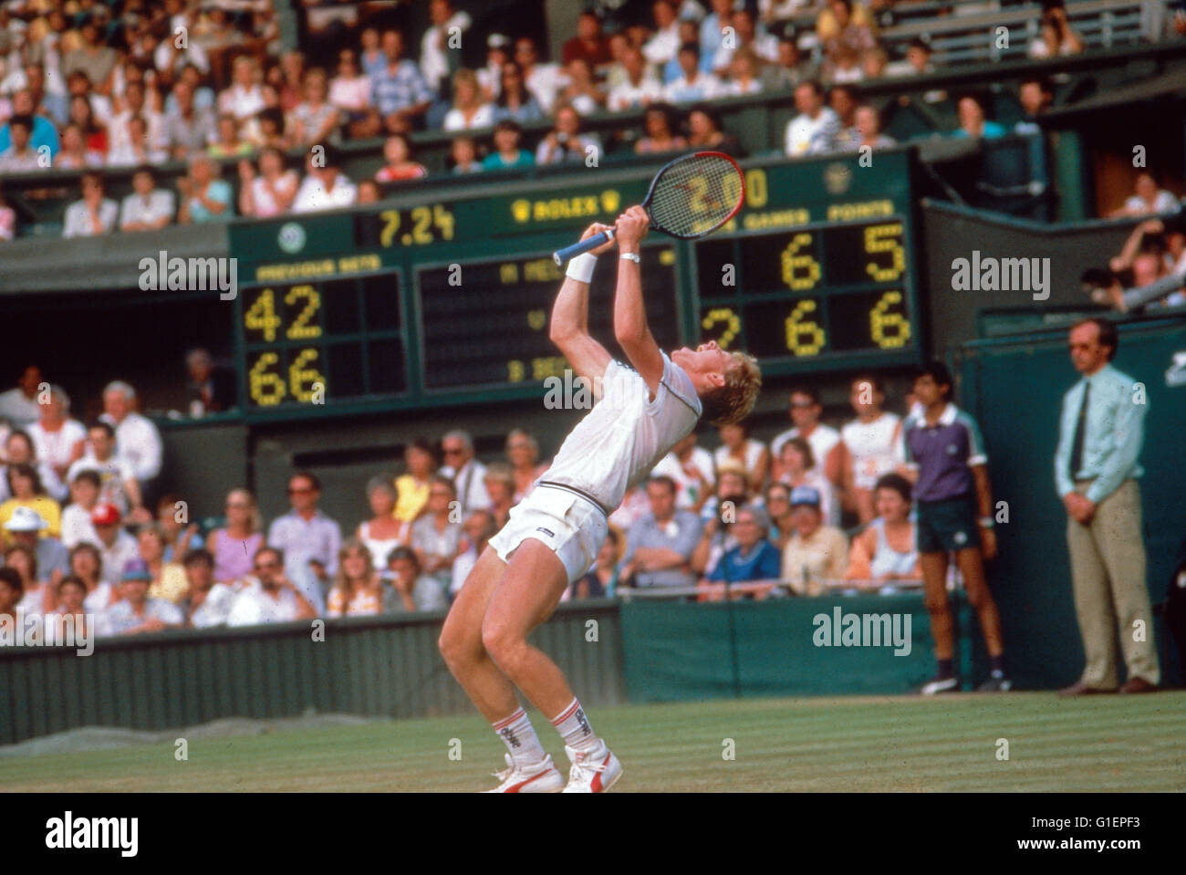 Der Deutsche Tennisspieler Boris Becker, Deutschland 1980er Jahre. Deutscher Tennisspieler Boris Becker, Deutschland der 1980er Jahre. Stockfoto