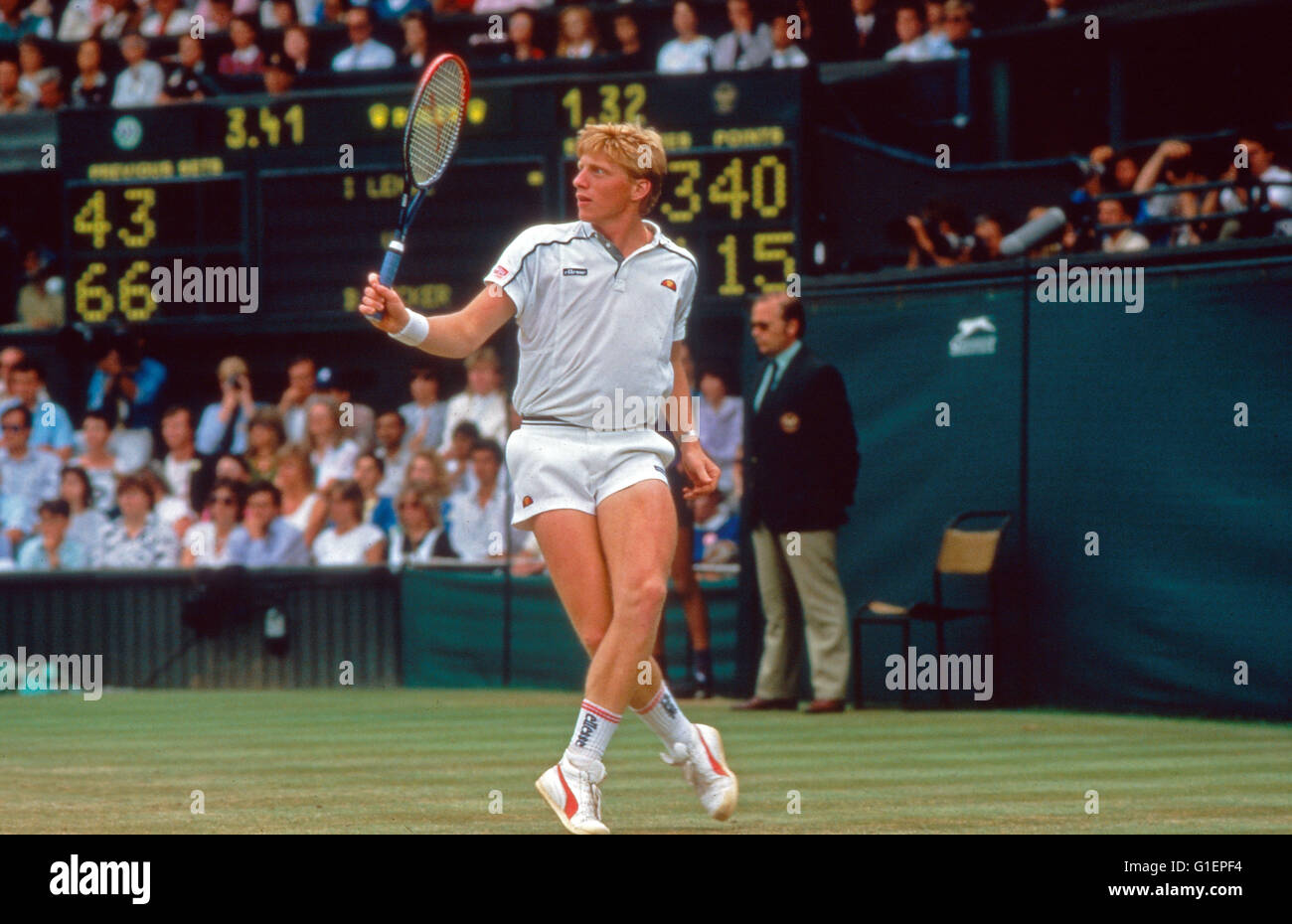 Der Deutsche Tennisspieler Boris Becker, Deutschland 1980er Jahre. Deutscher Tennisspieler Boris Becker, Deutschland der 1980er Jahre. Stockfoto