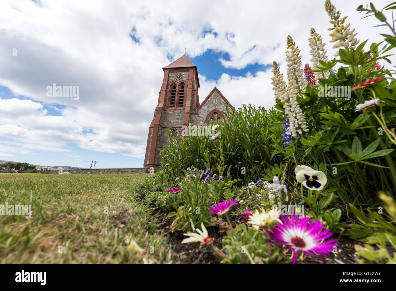 Christ Kirche-Kathedrale-Stanley oder Port Stanley, Hauptstadt des Vereinigten Königreichs Falkland-Inseln Stockfoto