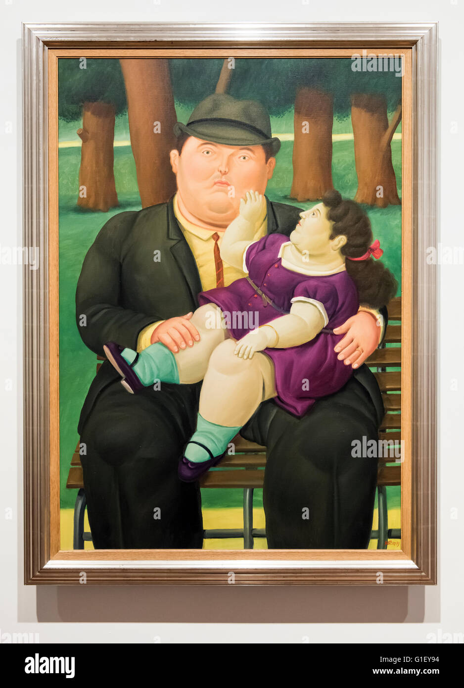 Gemälde von Vater mit Kind von Fernando Botero an Botero Museum Bogota Kolumbien Stockfoto