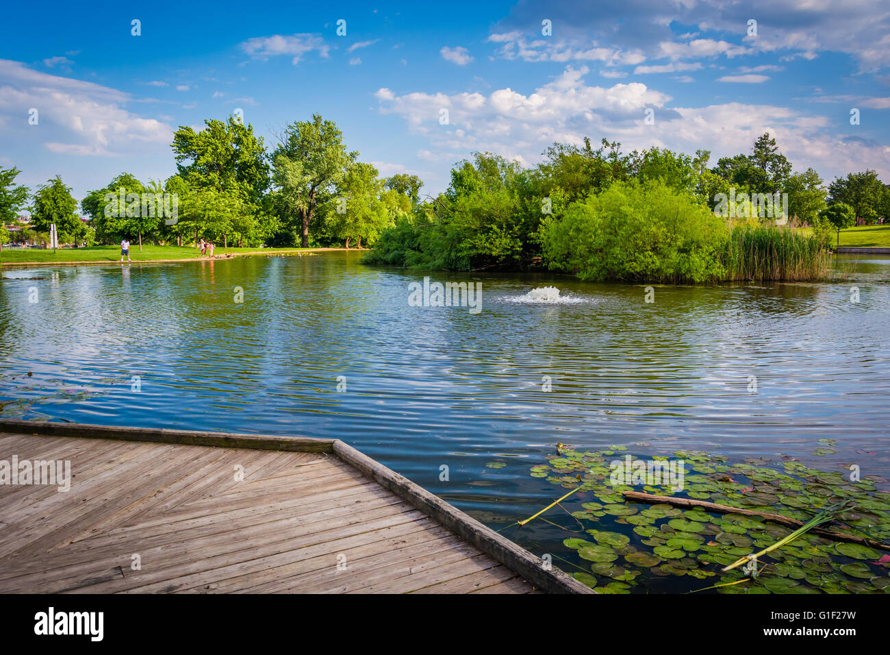 Boardwalk und Teich bei Patterson Park in Baltimore, Maryland. Stockfoto Boardwalk und Teich bei Patterson Park in Baltimore, Maryland. Stockfoto