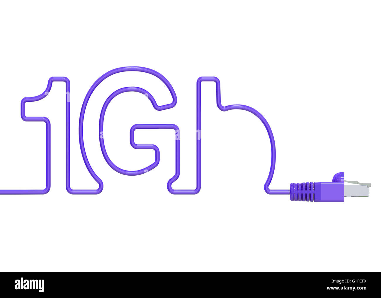 1 Gb Internet-Konzept, Netzwerk-Kabel vom Computer. 3D-Rendering Stockfoto