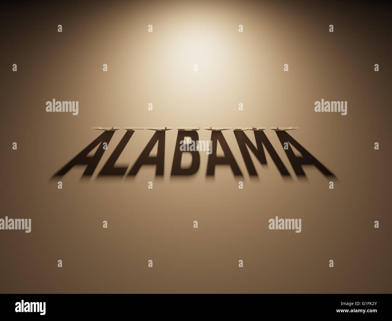 Eine 3D Darstellung des Schattens eines umgekehrten Text, Alabama liest. Stockfoto