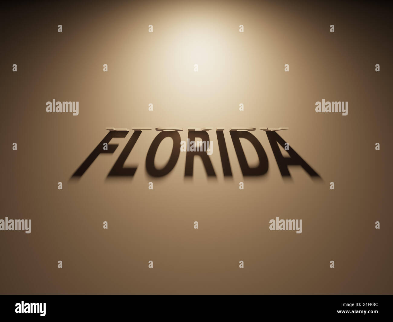 Eine 3D Darstellung des Schattens eines umgekehrten Text, Florida liest. Stockfoto