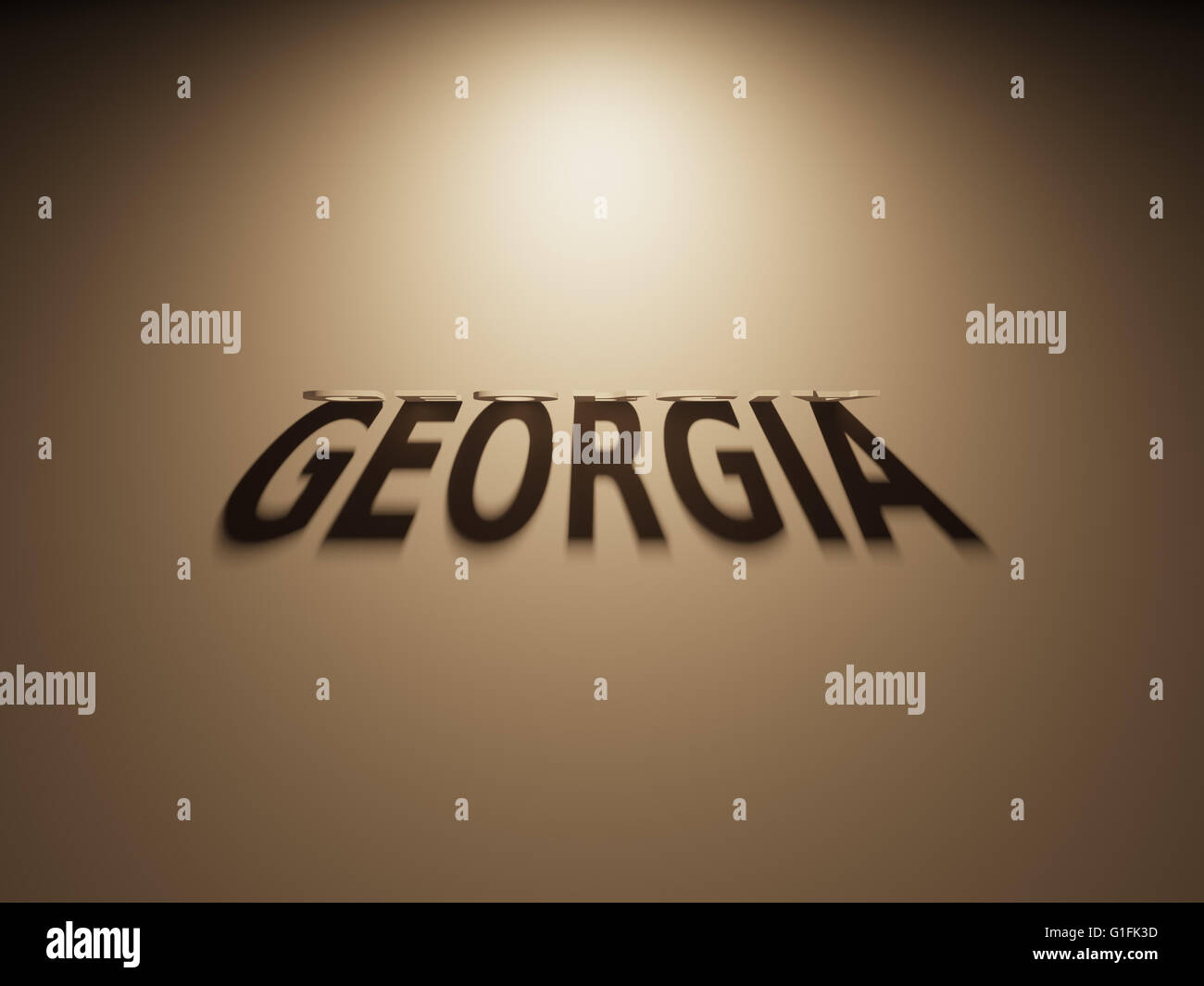 Ein 3D Rendering des Schattens eines umgekehrten Text, Georgien liest. Stockfoto