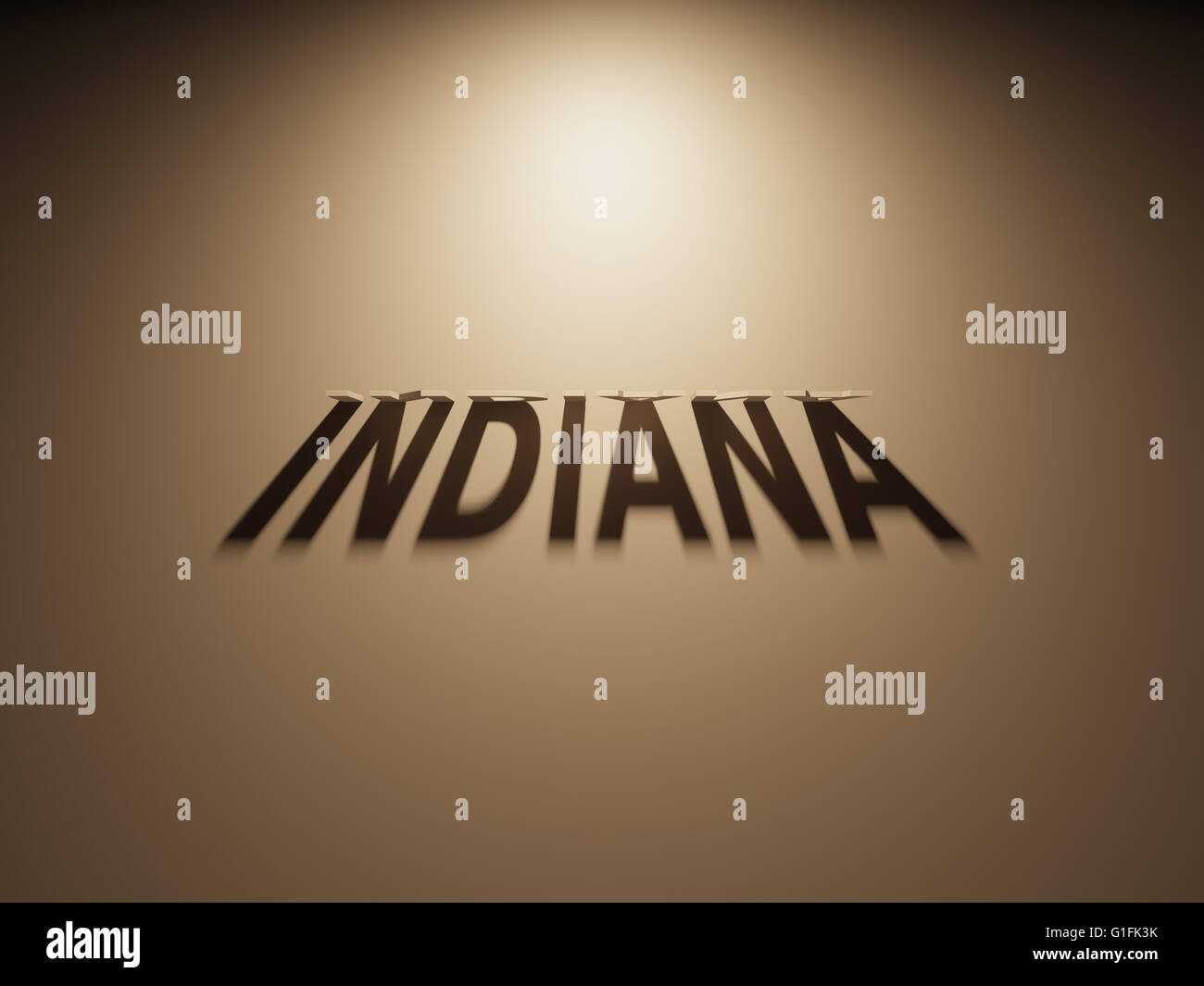 Eine 3D Darstellung des Schattens eines umgekehrten Text, Indiana liest. Stockfoto