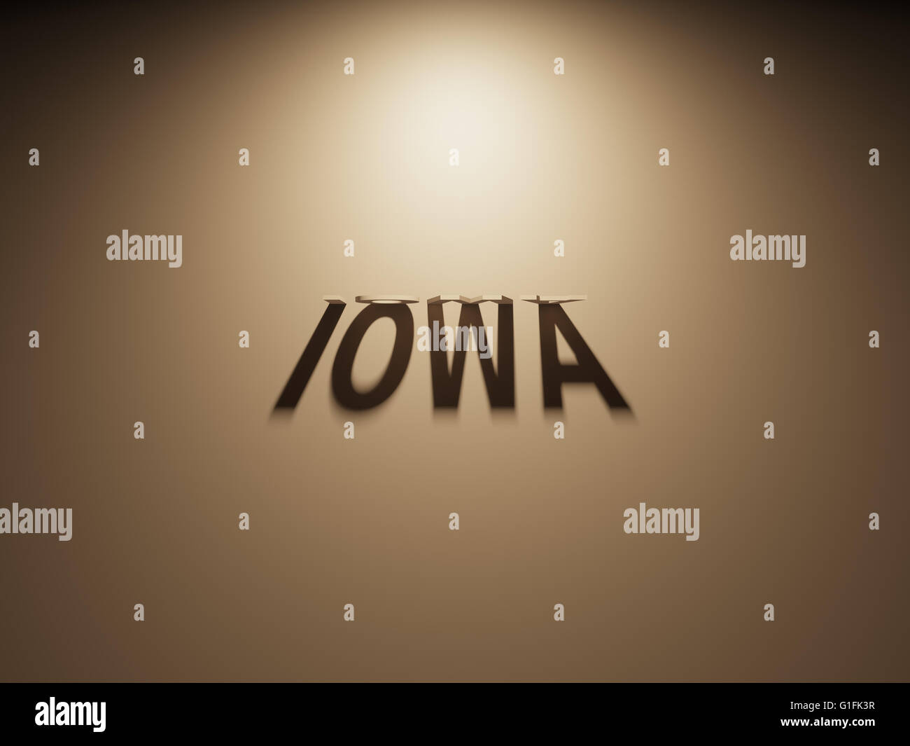 Eine 3D Darstellung des Schattens eines umgekehrten Text, Iowa liest. Stockfoto