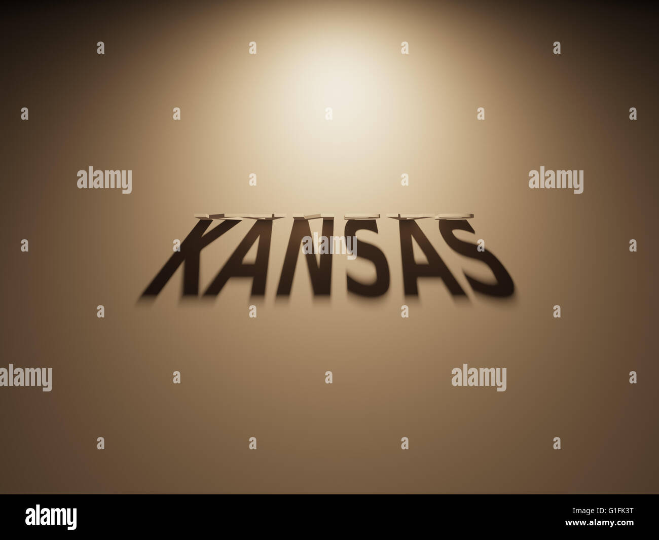Eine 3D Darstellung des Schattens eines umgekehrten Text, Kansas liest. Stockfoto