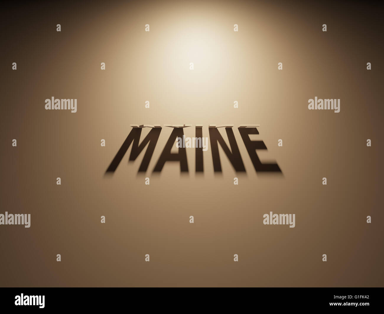 Ein 3D Rendering des Schattens eines umgekehrten Text, Maine liest, Stockfoto