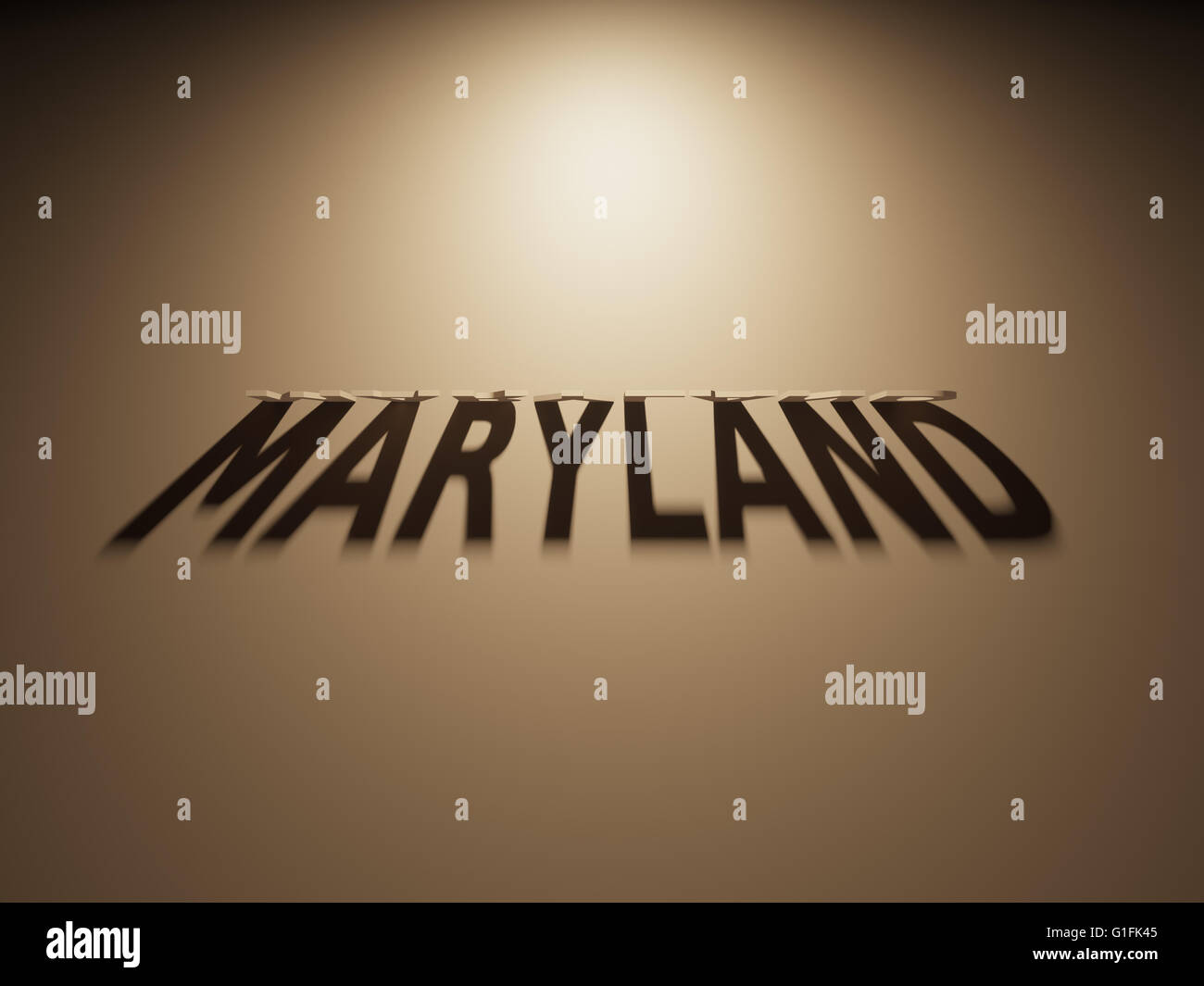 Eine 3D Darstellung des Schattens eines umgekehrten Text, Maryland liest. Stockfoto