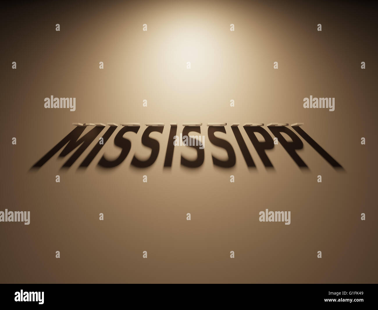 Eine 3D Darstellung des Schattens eines umgekehrten Text, Mississippi liest. Stockfoto