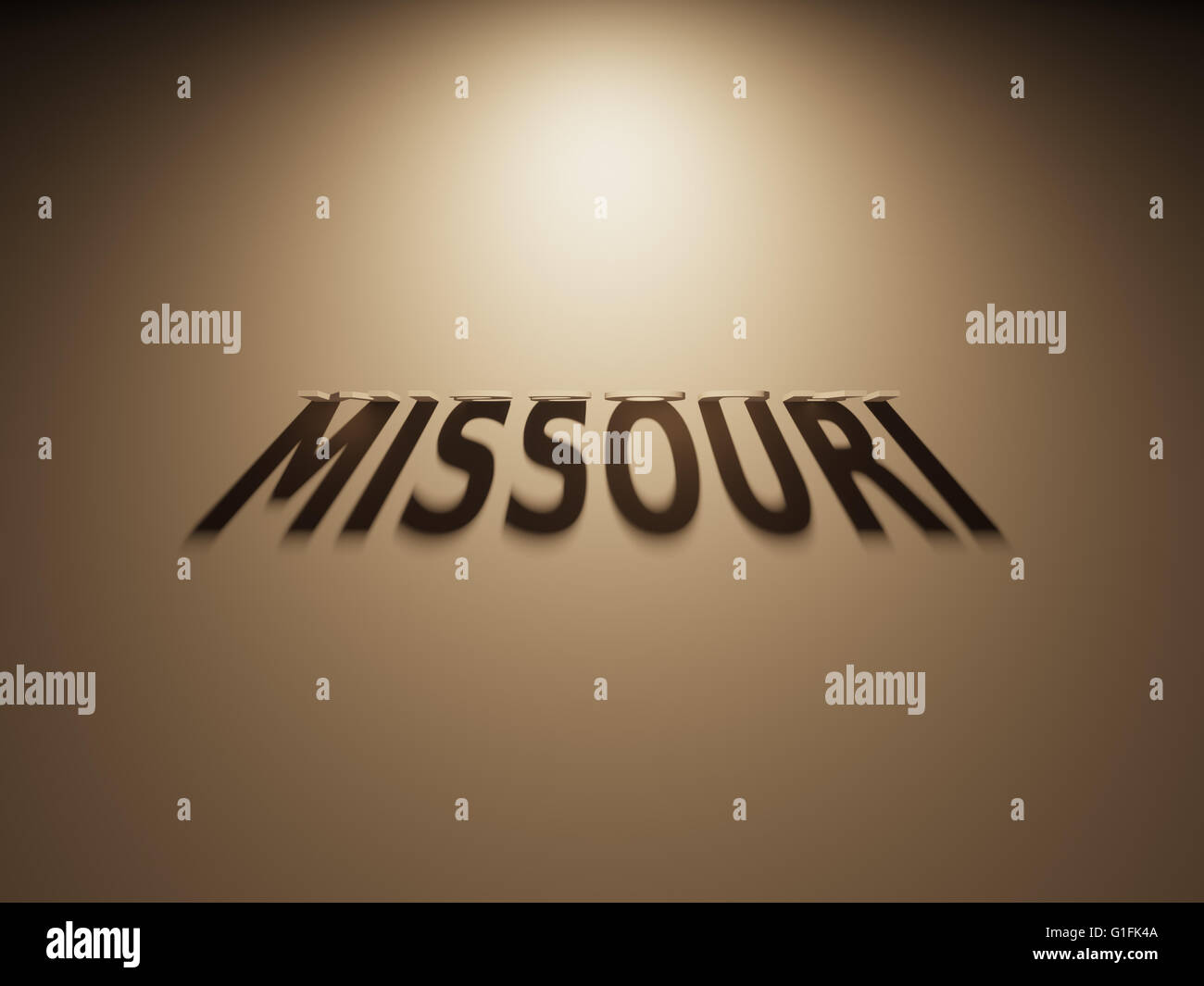 Eine 3D Darstellung des Schattens eines umgekehrten Text, Missouri liest. Stockfoto