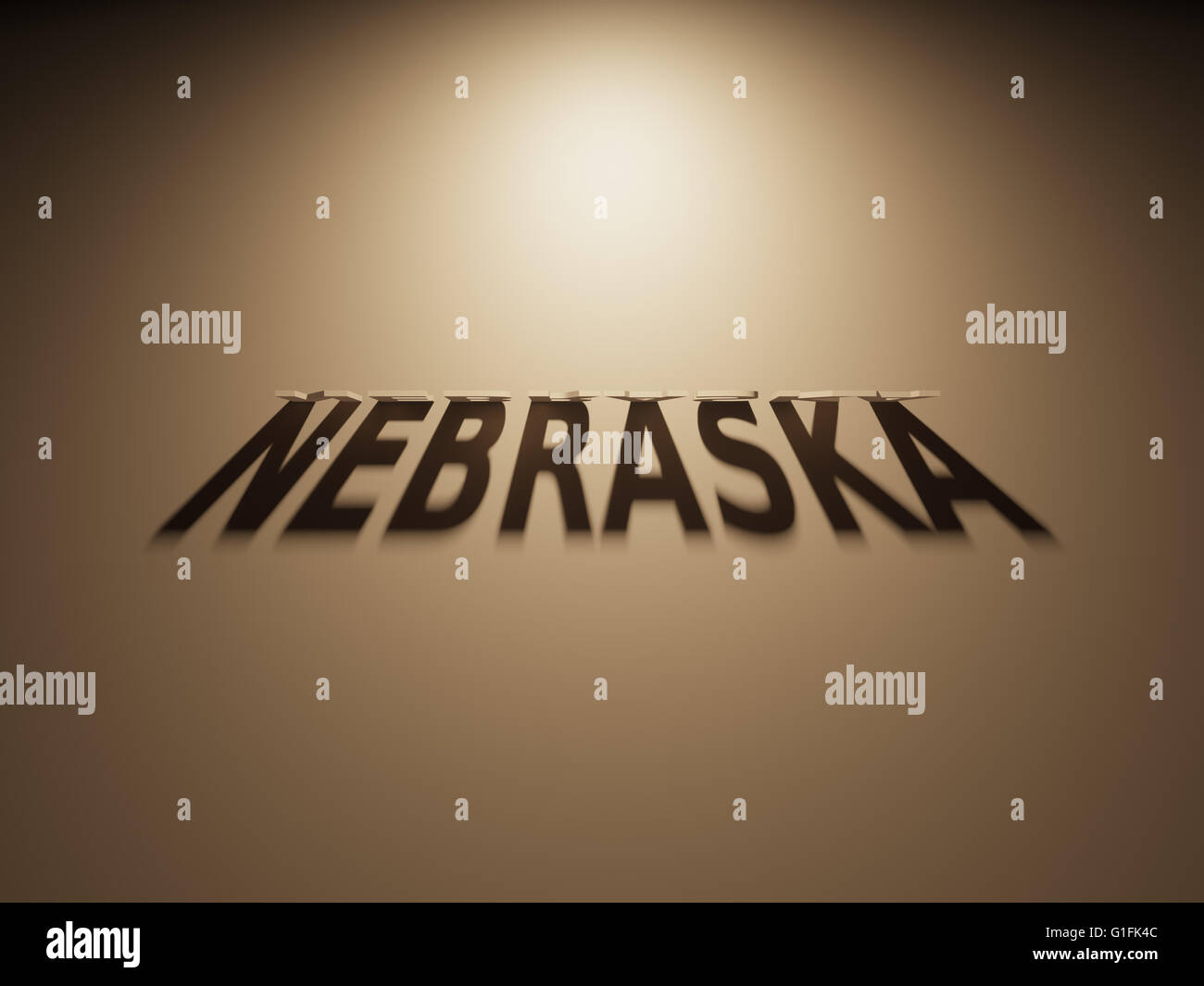 Eine 3D Darstellung des Schattens eines umgekehrten Text, Nebraska liest. Stockfoto