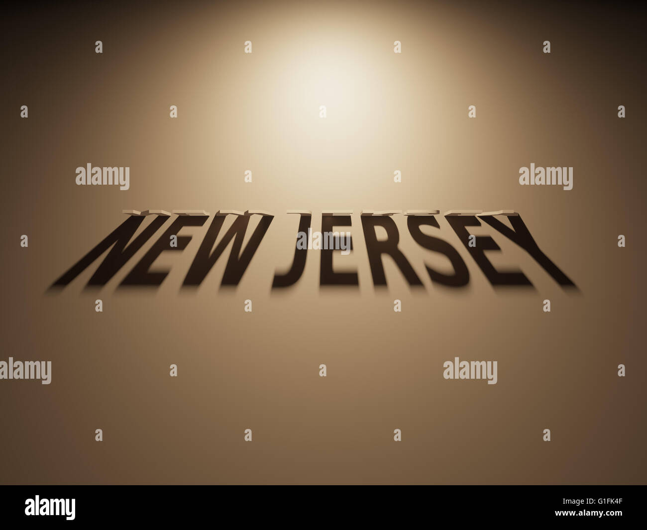 Ein 3D Rendering des Schattens eines umgekehrten Text, New Jersey liest. Stockfoto