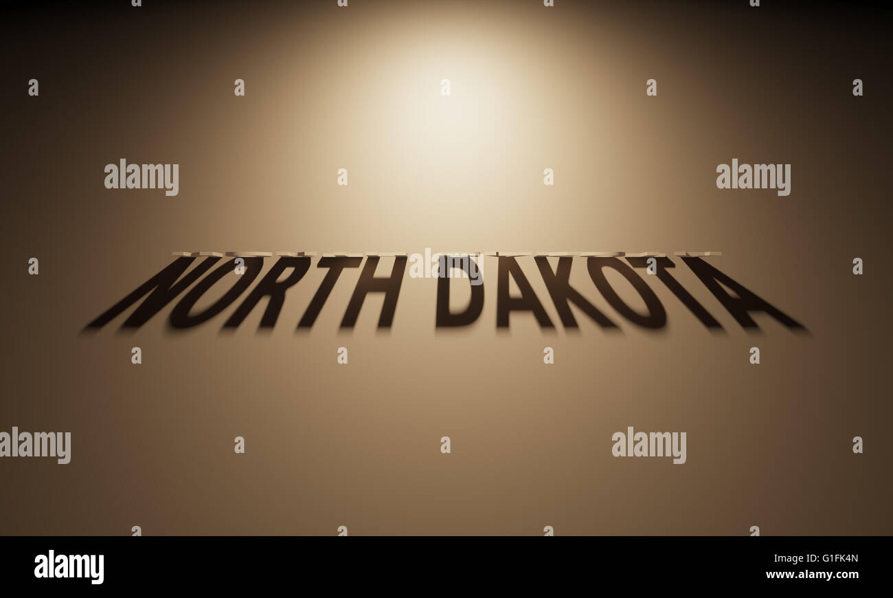 Eine 3D Darstellung des Schattens eines umgekehrten Text, North Dakota liest. Stockfoto