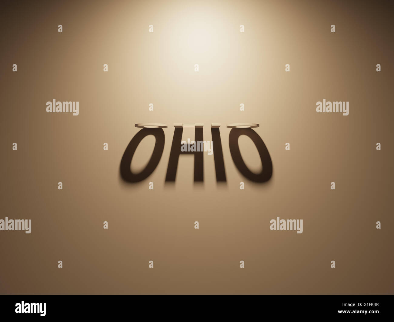 Eine 3D Darstellung des Schattens eines umgekehrten Text, Ohio liest. Stockfoto