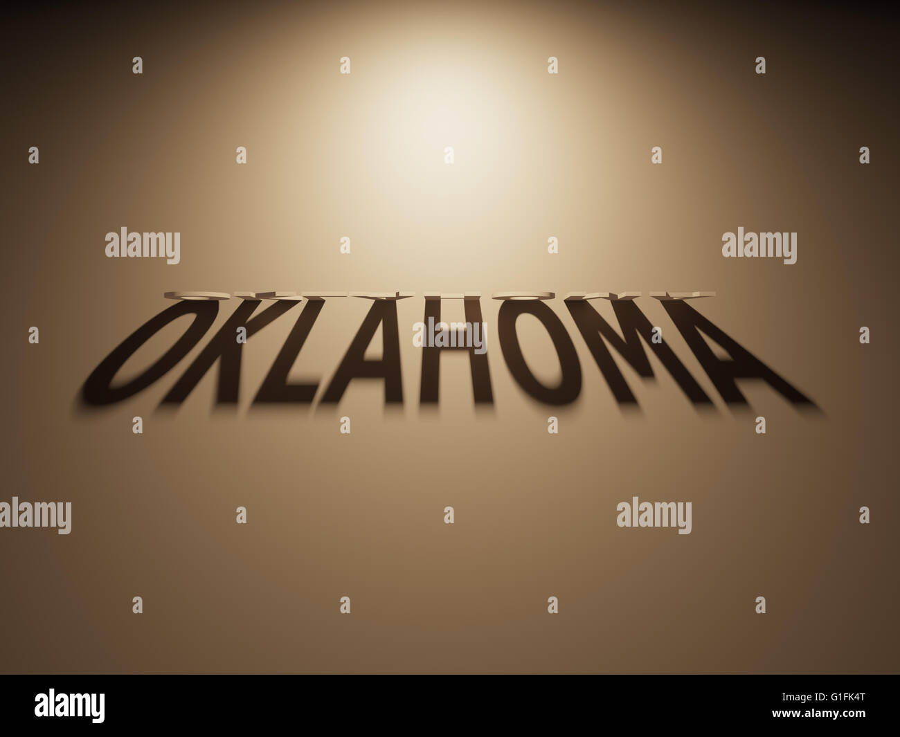 Eine 3D Darstellung des Schattens eines umgekehrten Text, Oklahoma liest. Stockfoto