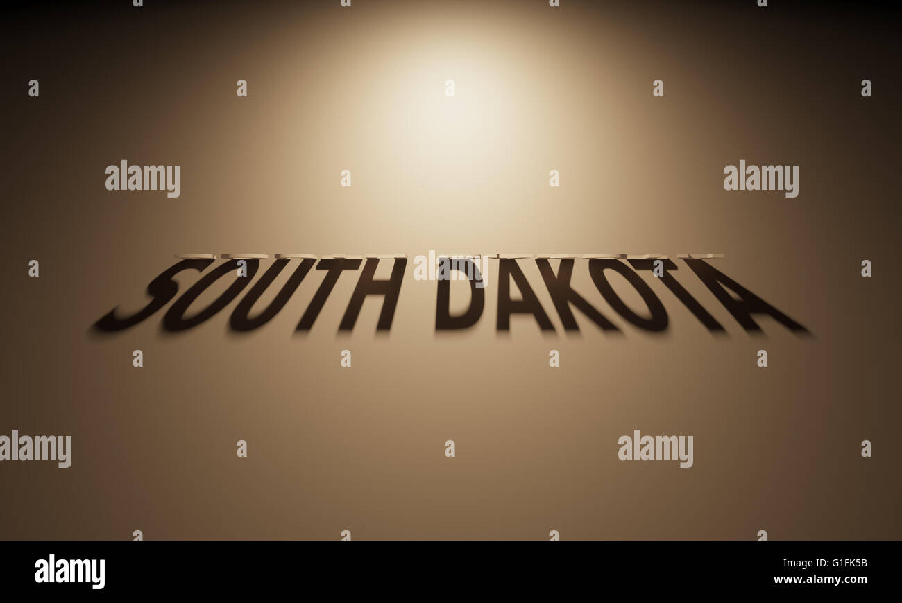 Eine 3D Darstellung des Schattens eines umgekehrten Text, South Dakota liest. Stockfoto
