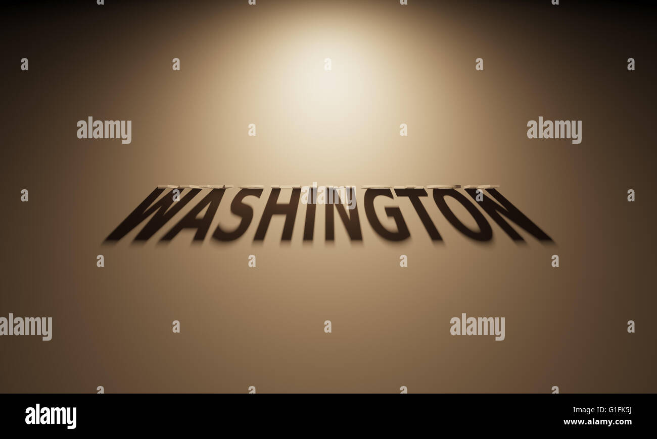 Eine 3D Darstellung des Schattens eines umgekehrten Text, Washington liest. Stockfoto