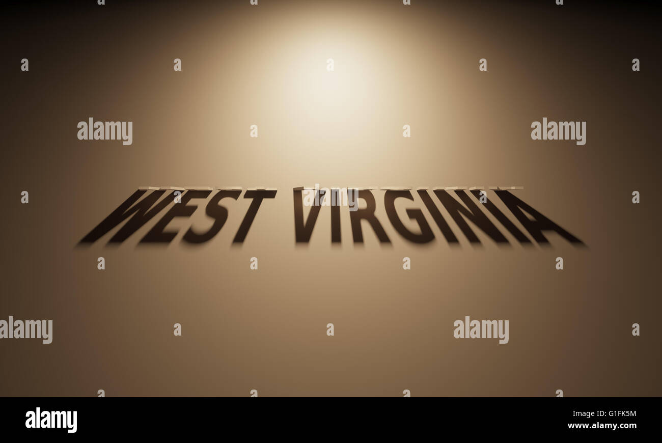 Eine 3D Darstellung des Schattens eines umgekehrten Text, West Virginia liest. Stockfoto