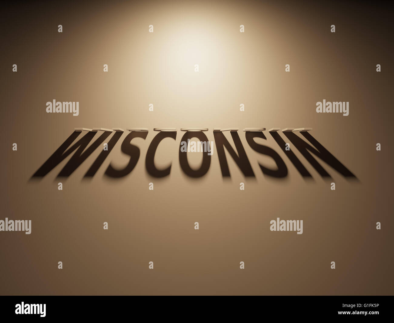 Eine 3D Darstellung des Schattens eines umgekehrten Text, Wisconsin liest. Stockfoto